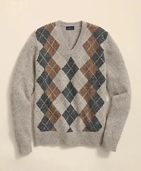 Wool Blend V-Neck Argyle Sweater