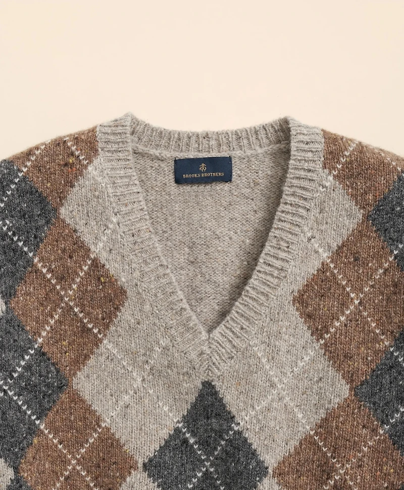 Wool Blend V-Neck Argyle Sweater