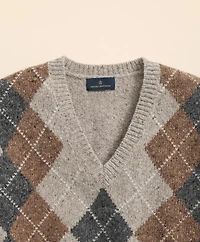 Wool Blend V-Neck Argyle Sweater