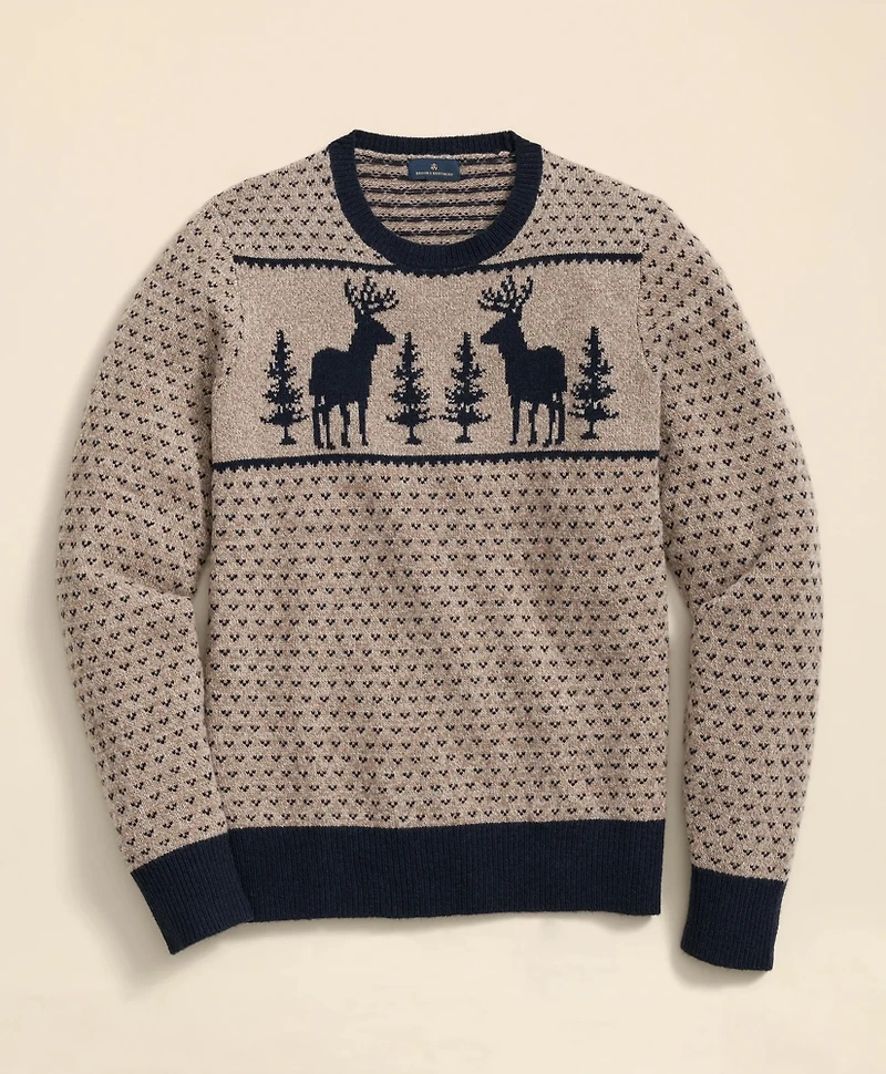Merino-Wool Blend Jacquard Moose Sweater