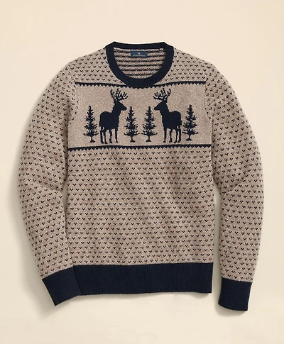 Merino-Wool Blend Jacquard Moose Sweater