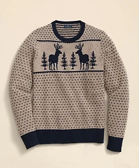 Merino-Wool Blend Jacquard Moose Sweater