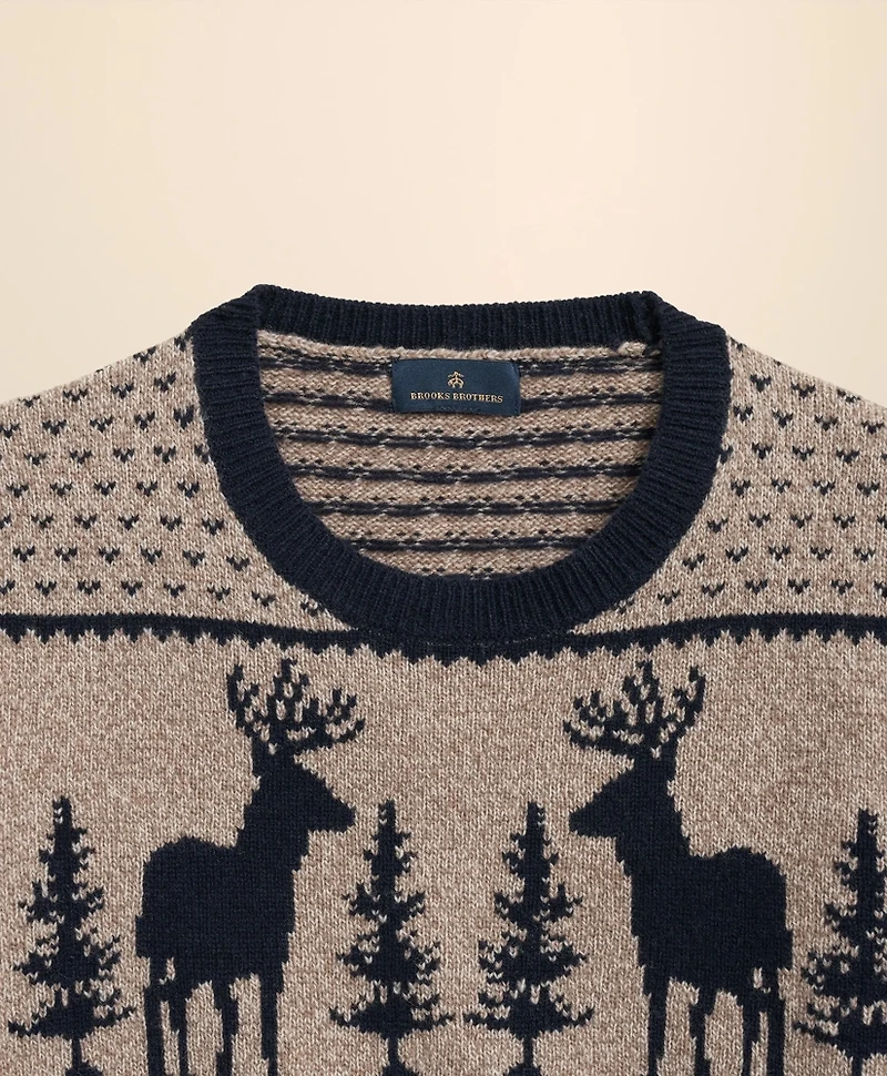 Merino-Wool Blend Jacquard Moose Sweater