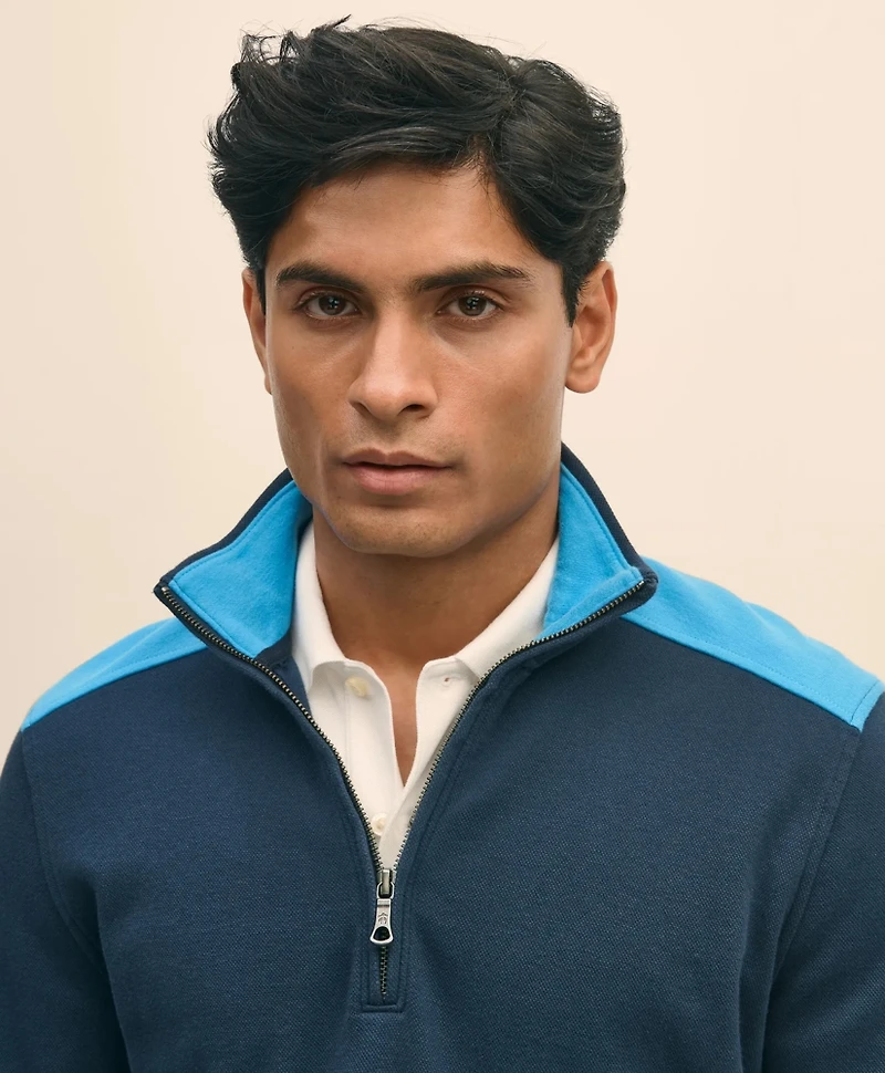 Double Faced Cotton Blend Pique Half-Zip