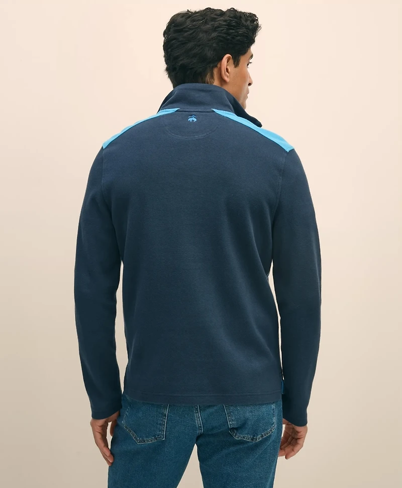 Double Faced Cotton Blend Pique Half-Zip