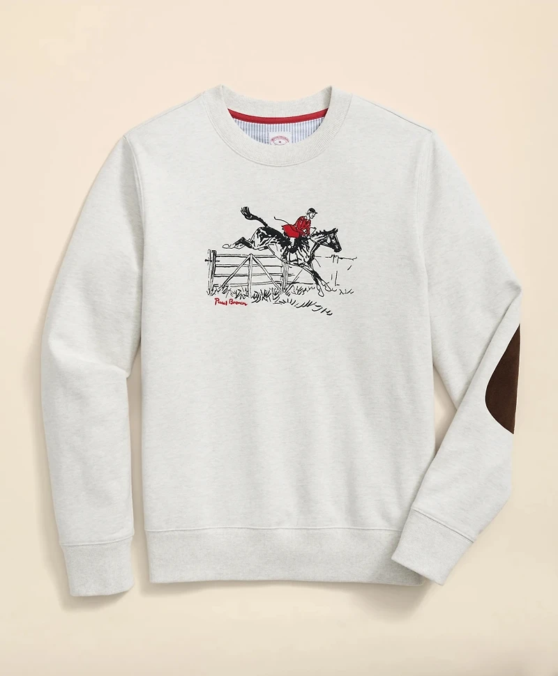 French Terry Embroidered Horse Motif Sweatshirt