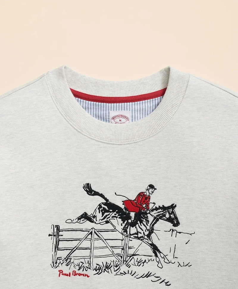 French Terry Embroidered Horse Motif Sweatshirt