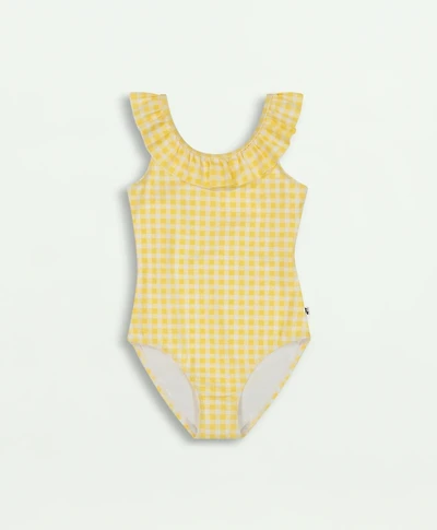 Girls One Piece Floral Print Ruffle Strap Swimsuit