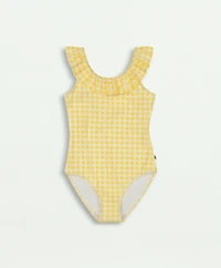 Girls One Piece Floral Print Ruffle Strap Swimsuit