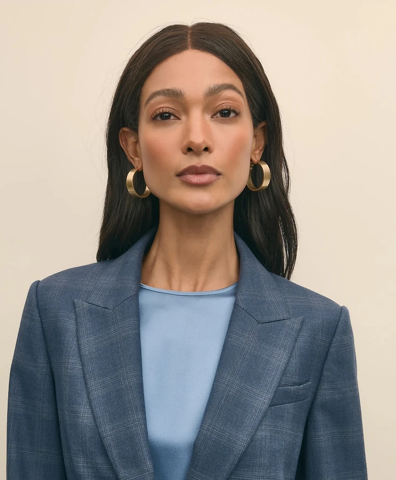 Wool-Silk Blend Plaid One-Button Jacket