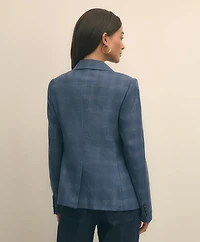 Wool-Silk Blend Plaid One-Button Jacket