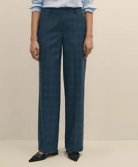 Wool-Silk Blend Plaid Straight Leg Pants