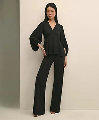 Crepe V-Neck Peplum Blouse