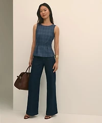 Wool-Silk Blend Sleeveless Plaid Peplum Top