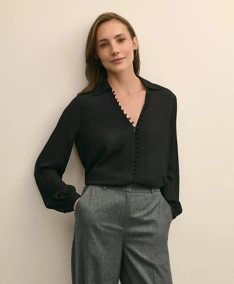 Crepe Open V-Neck Blouse