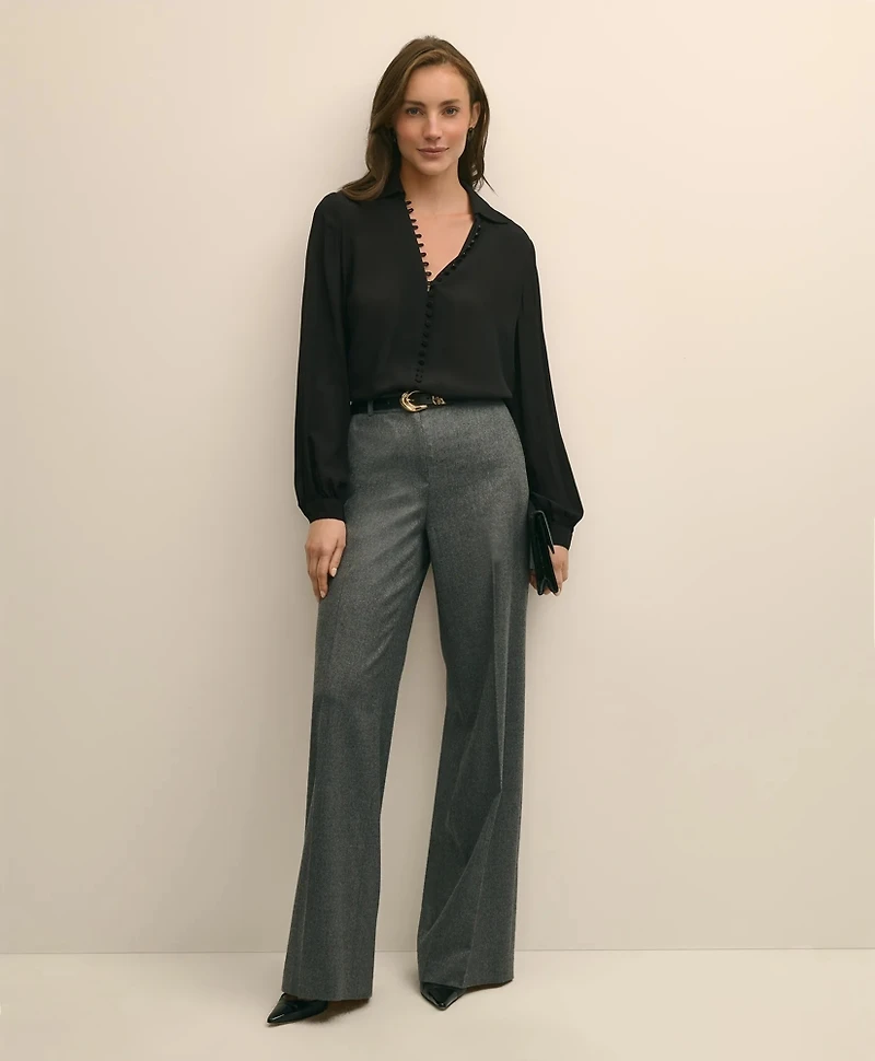 Crepe Open V-Neck Blouse