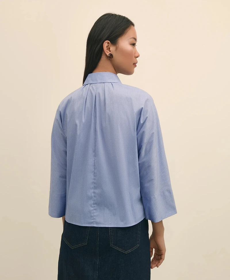 Relaxed Cotton Dobby Shirt With Wide Sleeves