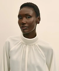 Crepe Band-Collar Relaxed Blouse