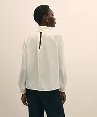 Crepe Band-Collar Relaxed Blouse