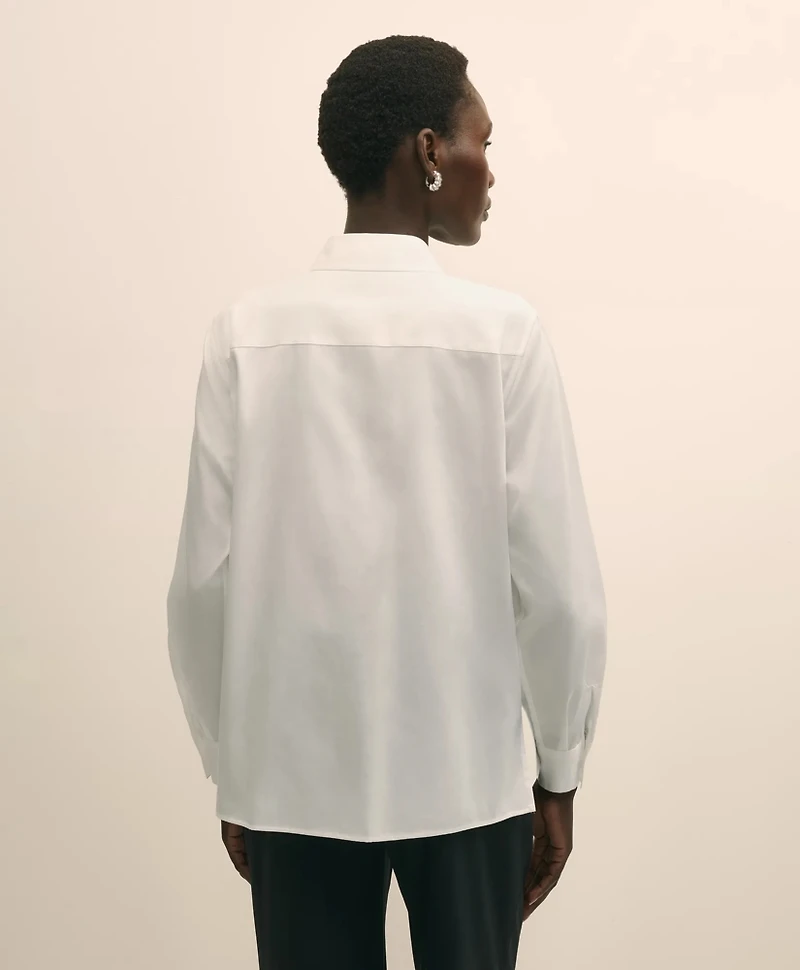 Cotton Sateen Relaxed Lace-Bib Shirt