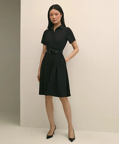 Crepe Pleated Shirt Dress