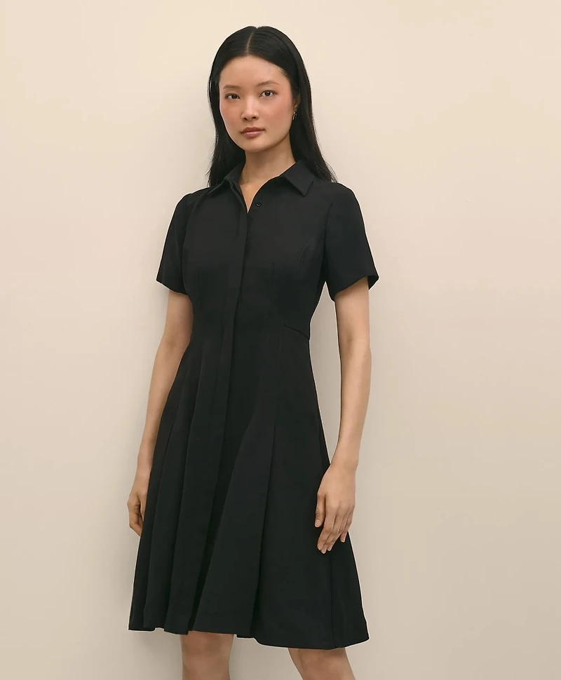 Crepe Pleated Shirt Dress