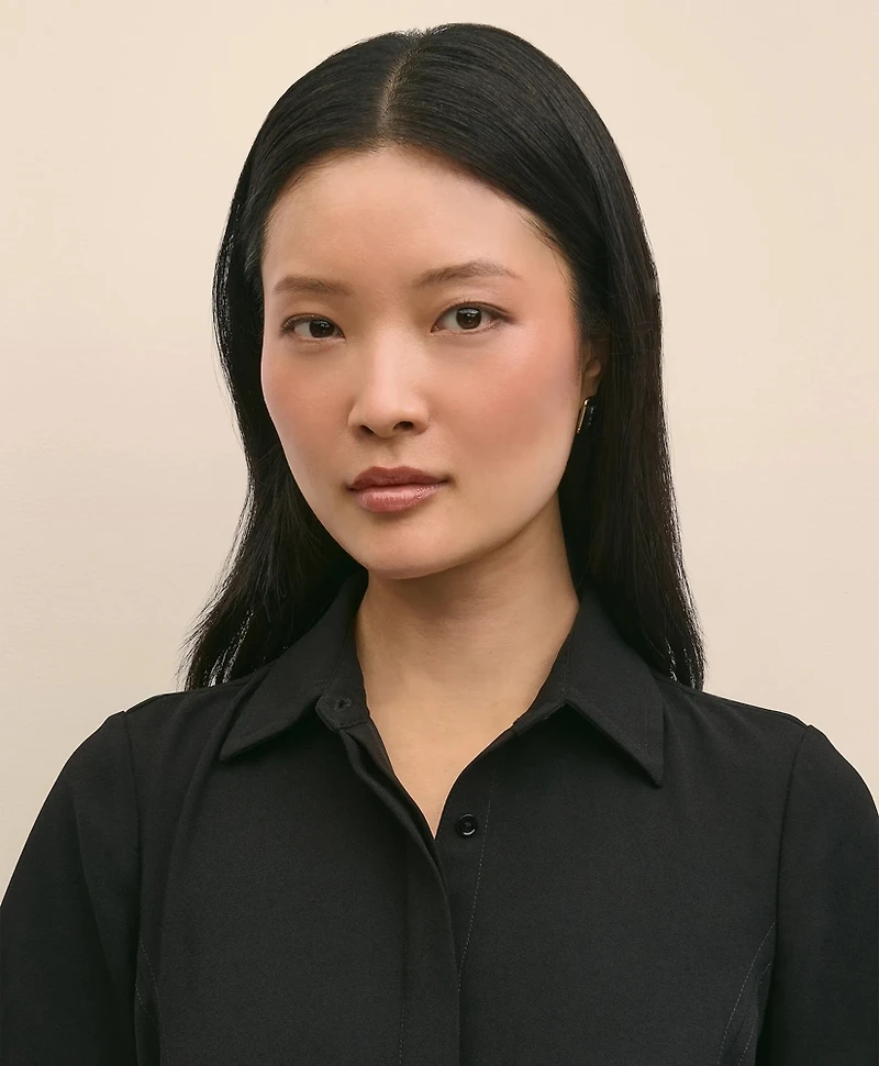 Crepe Pleated Shirt Dress