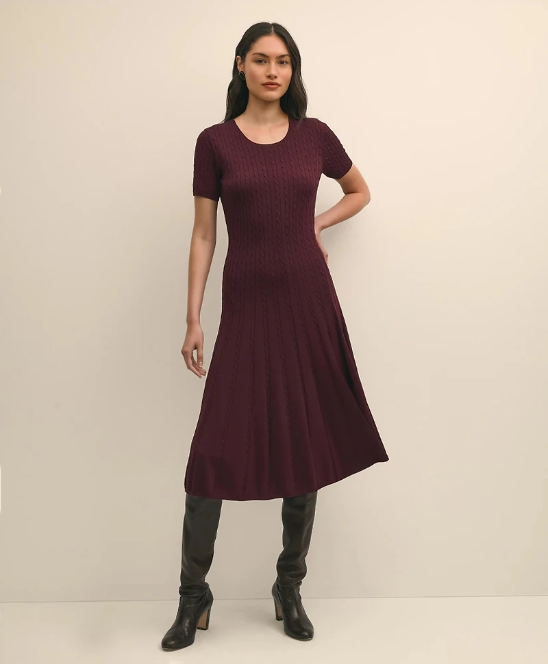 Cable-Knit Fit-and-Flare Sweater Dress