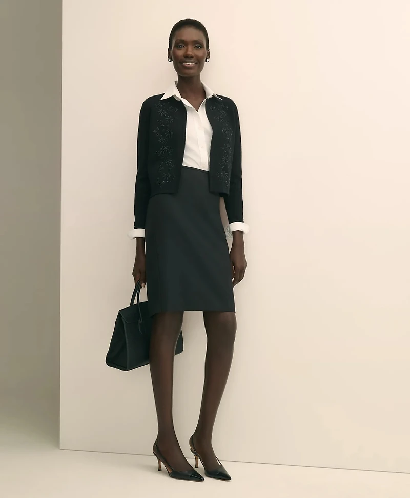 Merino-Wool-Cotton Blend Floral Embellished Cardigan