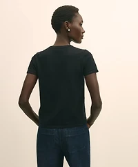 Merino-Wool-Cotton Blend Floral Embellished Short-Sleeve Sweater Shell