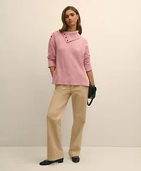 Relaxed Wool-Blend Foldover Snap Collar Sweater