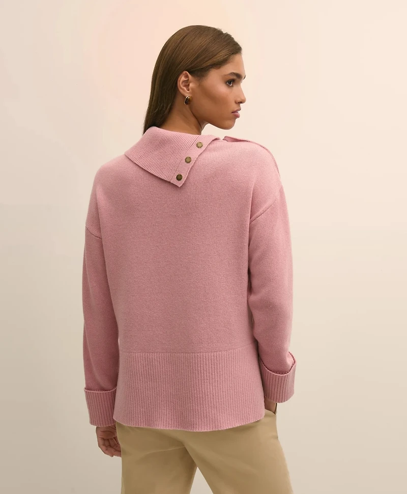 Relaxed Wool-Blend Foldover Snap Collar Sweater