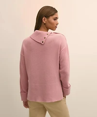 Relaxed Wool-Blend Foldover Snap Collar Sweater