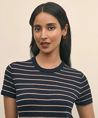Merino Wool Striped Short-Sleeve Sweater Shell