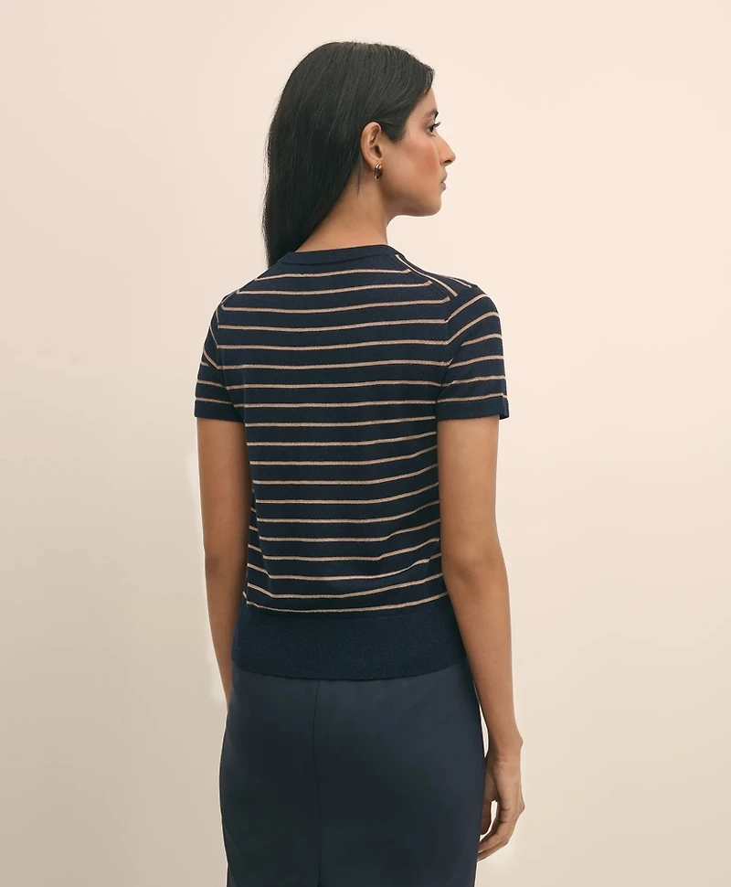 Merino Wool Striped Short-Sleeve Sweater Shell