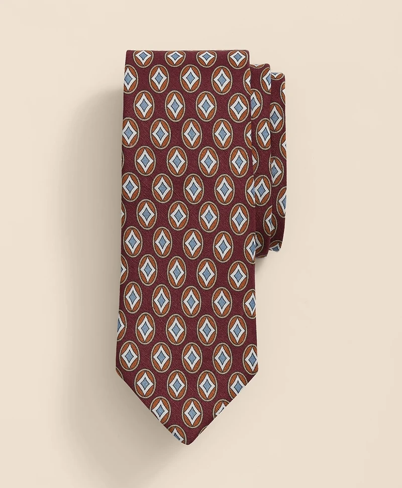Linen-Silk Geometric Oval Motif Tie