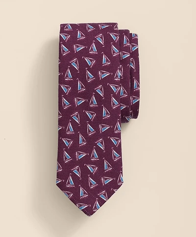 Cotton-Silk Sailboat Motif Tie