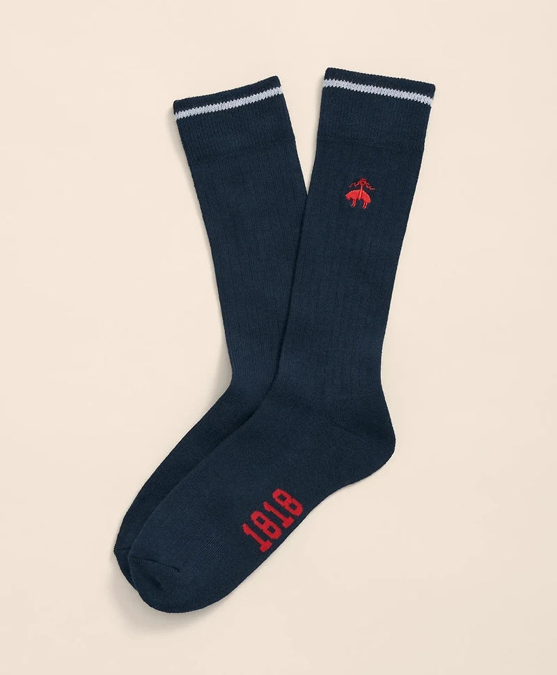 Cotton Blend Contrast Tipped Ribbed Socks with Golden Fleece<sup>®</sup> Embroidery