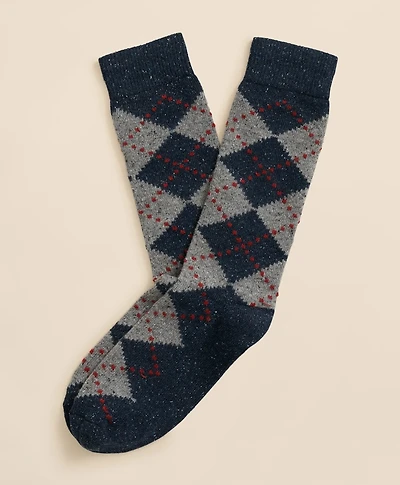 Wool-Silk Blend Argyle Socks