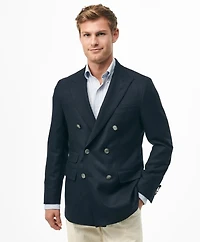 Classic Fit Double-Breasted Blazer Basketweave Wool-Cashmere