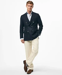 Classic Fit Double-Breasted Blazer Basketweave Wool-Cashmere