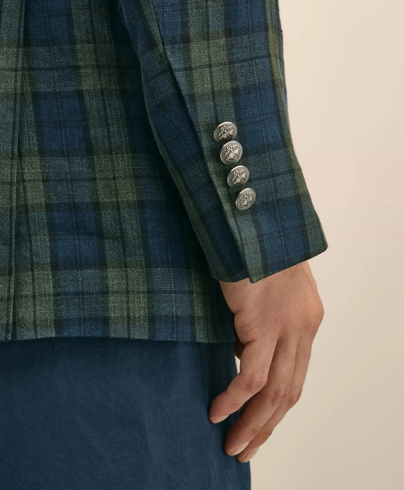 Classic Fit Linen Blazer Black Watch Tartan