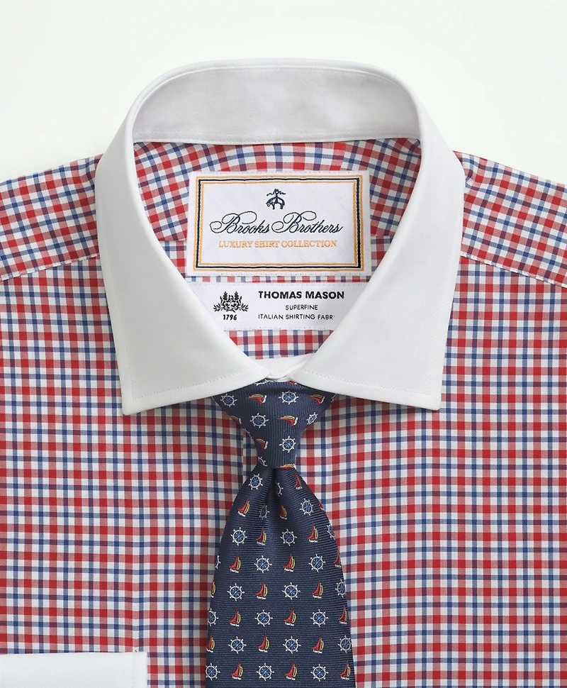 Brooks Brothers X Thomas Mason<sup>®</sup> Cotton Poplin English Collar, Check Dress Shirt