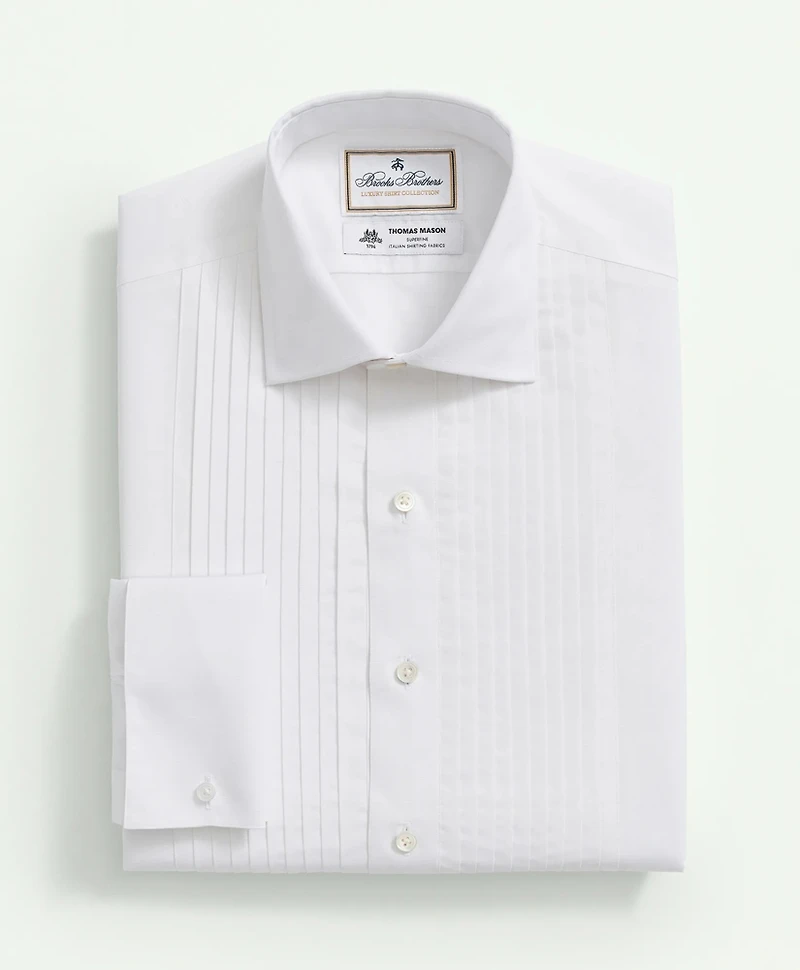 Brooks Brothers X Thomas Mason<sup>®</sup> Cotton-Linen English Collar, Pleat Front Tuxedo Shirt