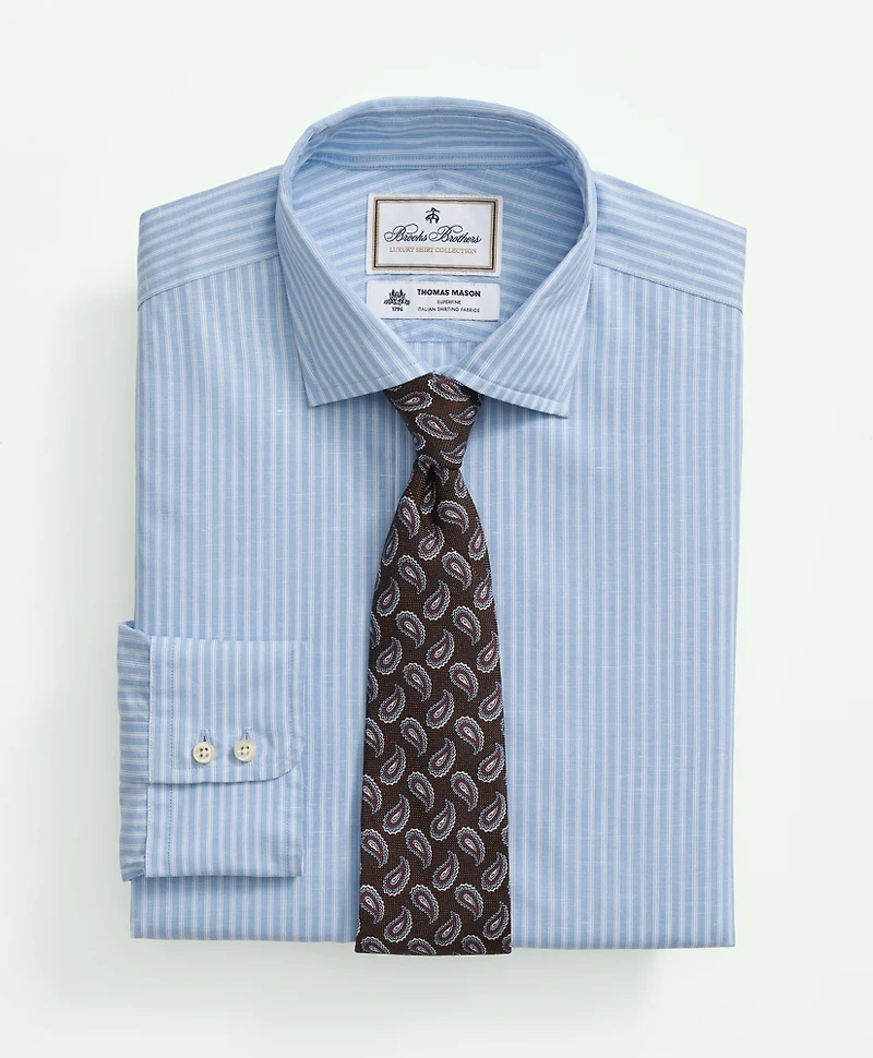 Brooks Brothers X Thomas Mason<sup>®</sup> Cotton-Linen English Collar, Stripe Dress Shirt