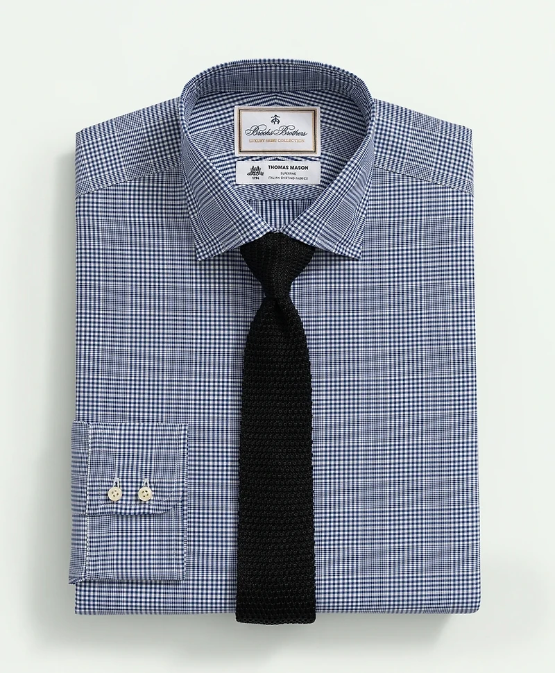 Brooks Brothers X Thomas Mason<sup>®</sup> Cotton Poplin English Collar, Glen Plaid Dress Shirt