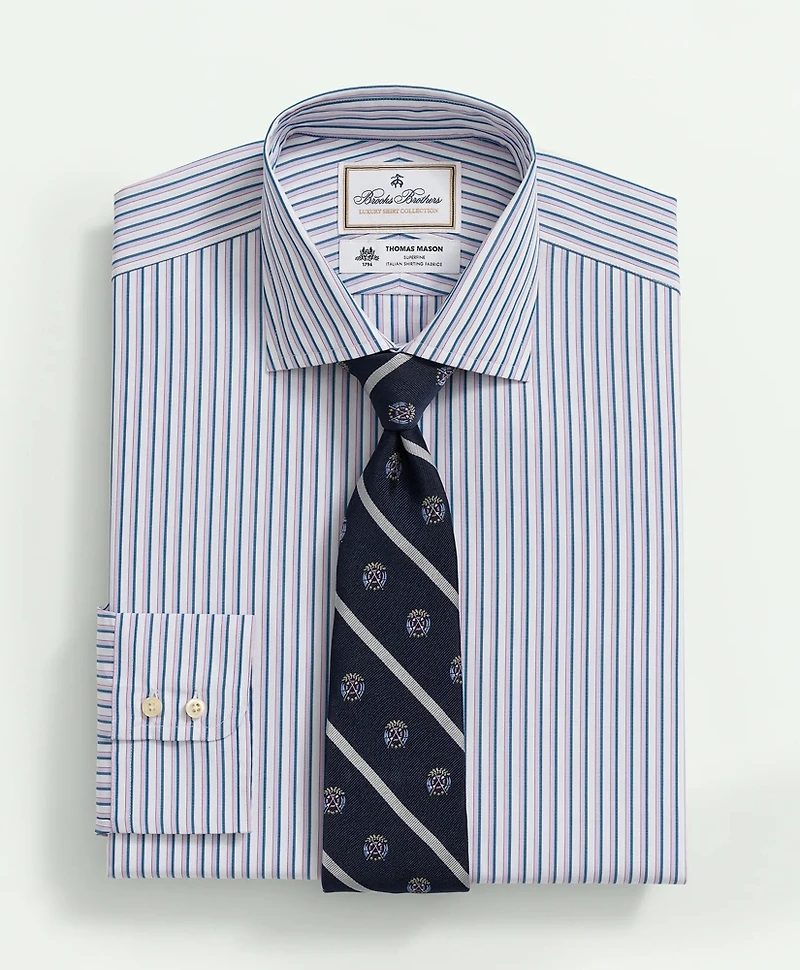Brooks Brothers X Thomas Mason<sup>®</sup> Cotton Poplin English Collar, Multi Striped Dress Shirt