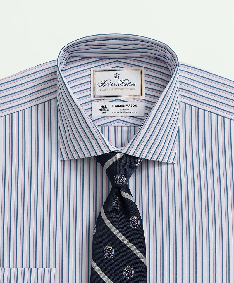 Brooks Brothers X Thomas Mason<sup>®</sup> Cotton Poplin English Collar, Multi Striped Dress Shirt