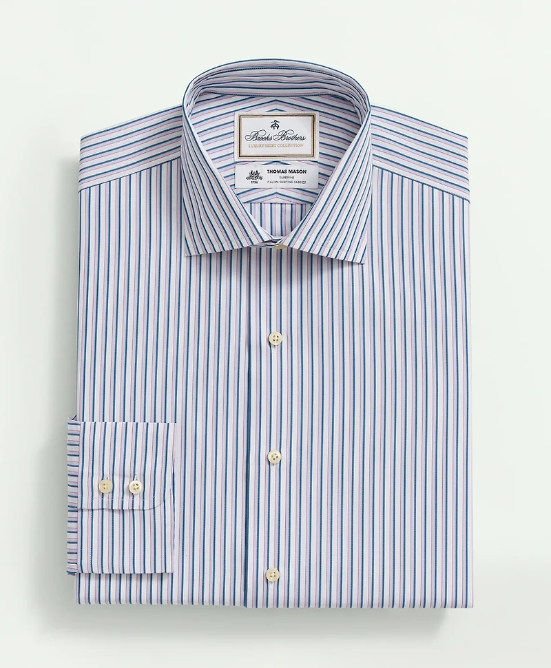 Brooks Brothers X Thomas Mason<sup>®</sup> Cotton Poplin English Collar, Multi Striped Dress Shirt