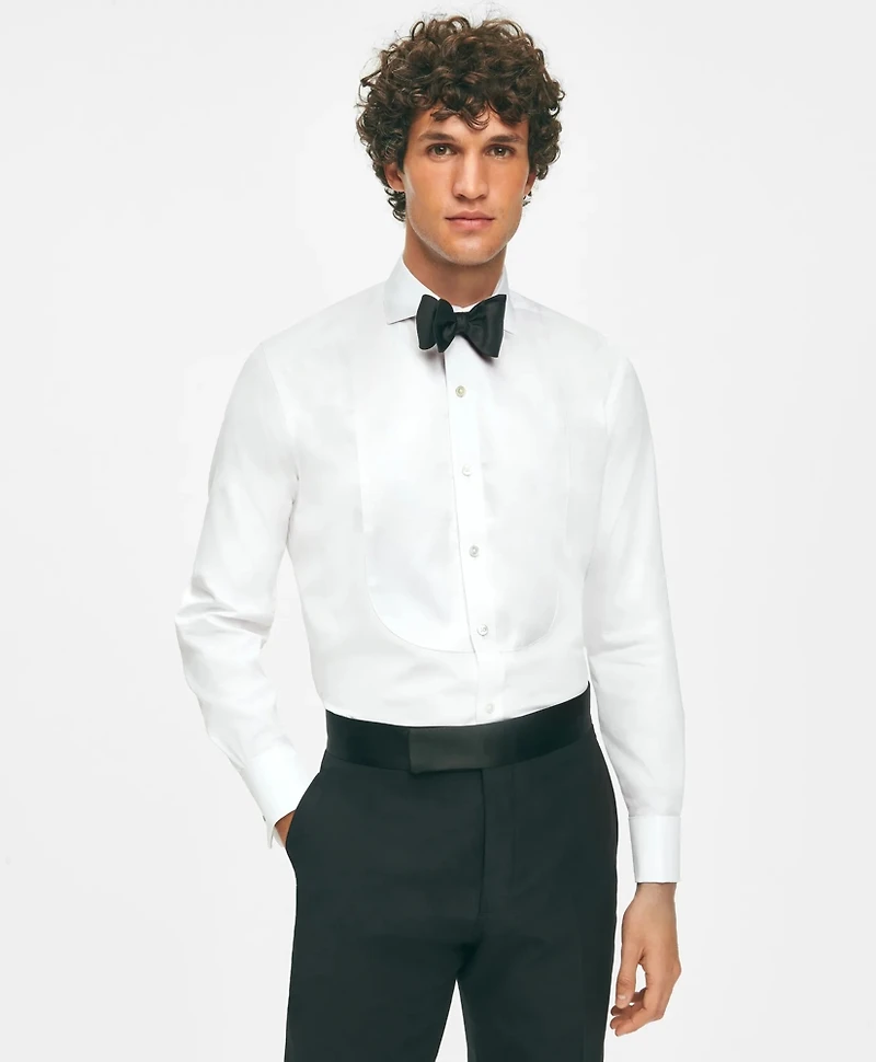 Black Fleece Pique Bib Londoner Collar Tuxedo Shirt Sea Island Cotton